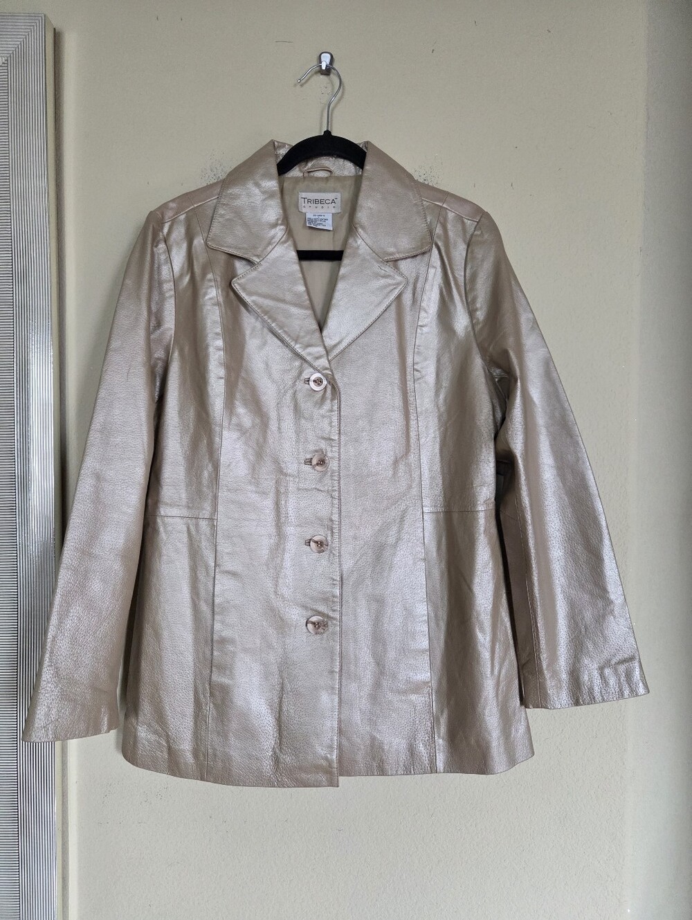 Tribeca Metallic Champagne Leather Button-Front Jacket